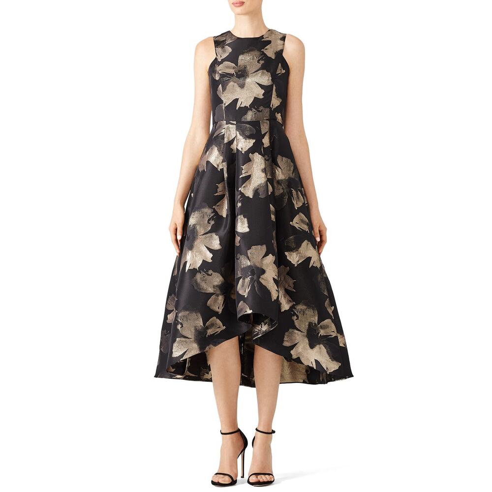 Shoshanna Women's Floral Coraline Evening Dress Sleeveless Gold Black Size 6